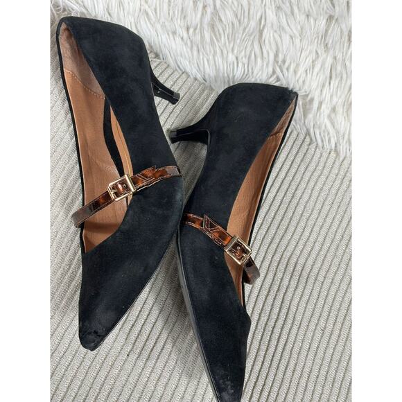 Vionic Minnie Tortoise Kitten Heel Size 8.5 Black Suede Shoe Strap Casual Office - Picture 4 of 10